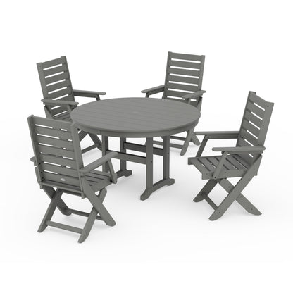 POLYWOOD Captain Folding Chair 5-Piece Round Dining Set — Slate Grey