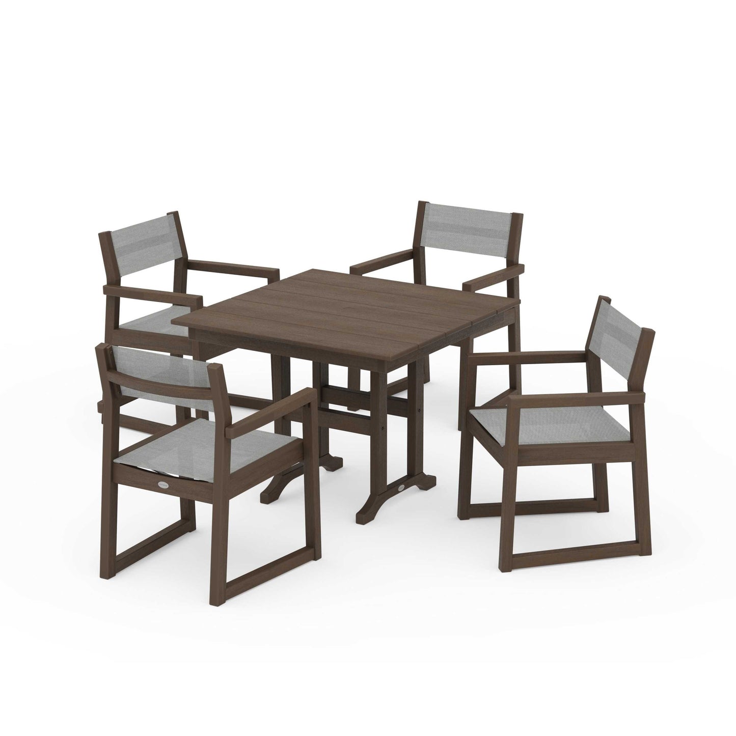 POLYWOOD EDGE Sling Arm Chair 5-Piece Farmhouse Dining Set — Kona / Metallic Sling