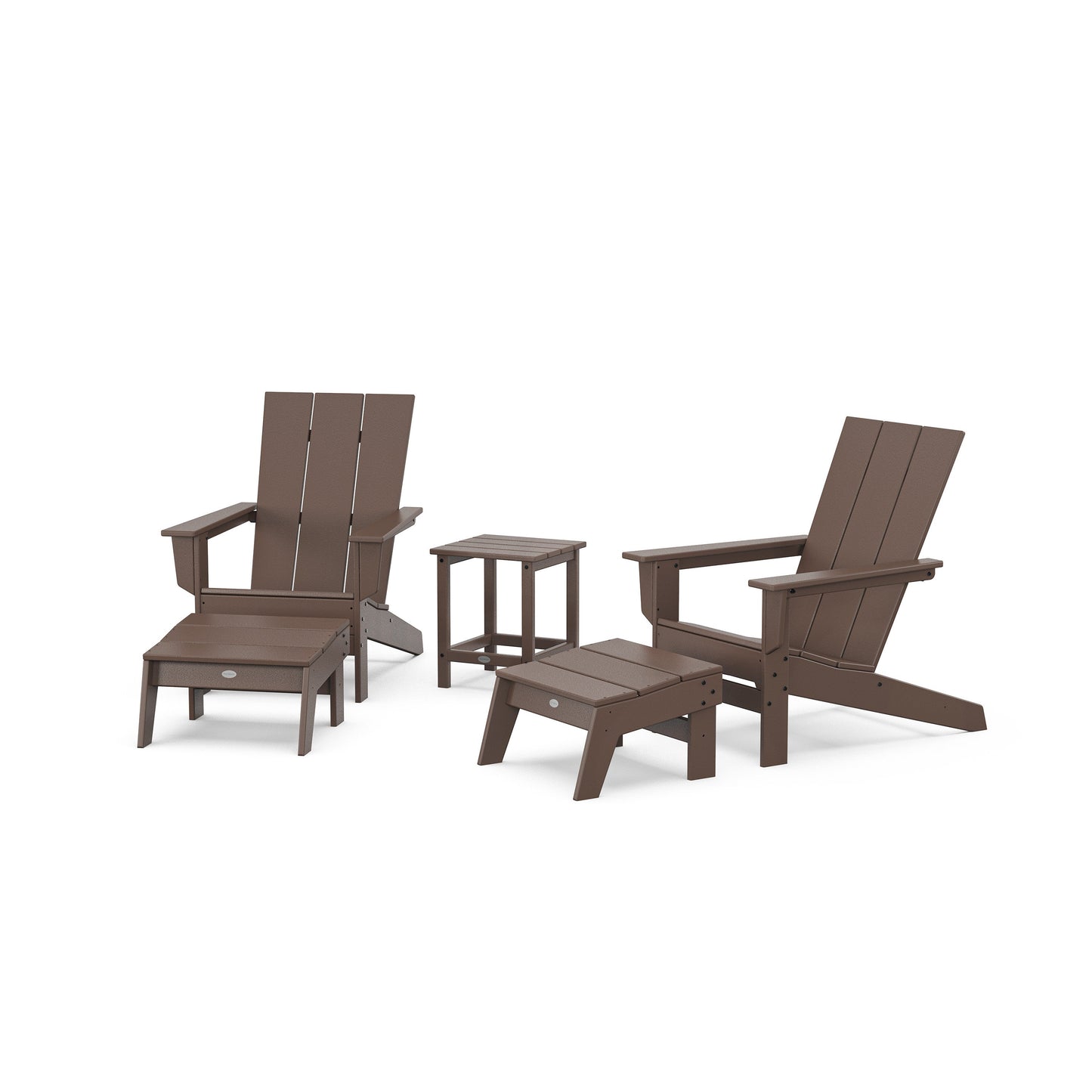 POLYWOOD 5-Piece Modern Studio Adirondack Set with Ottomans and Side Table — Mahogany