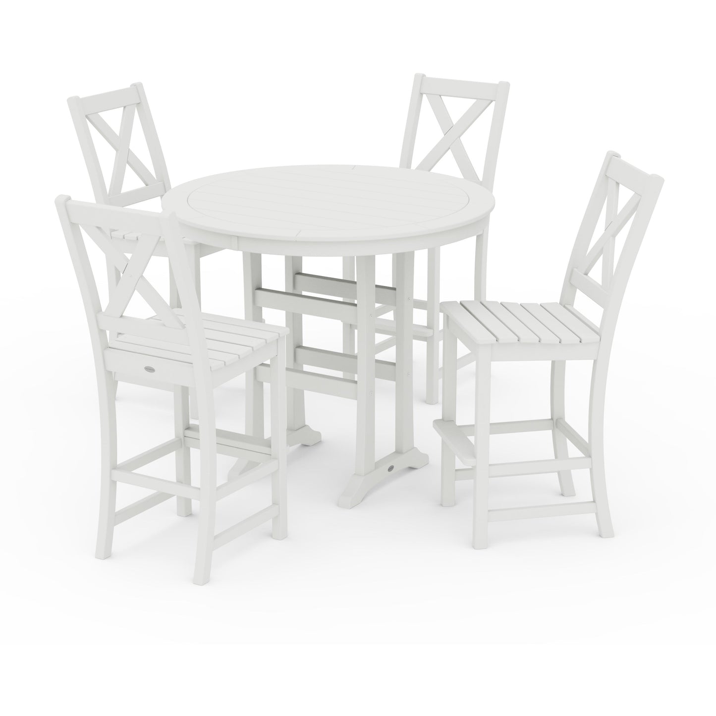 POLYWOOD Braxton 5-Piece Nautical Trestle Arm Chair Bar Set — Vintage White