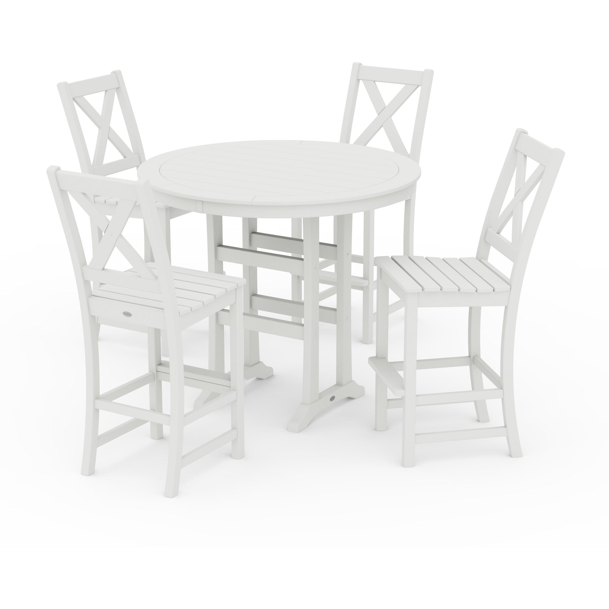 POLYWOOD Braxton 5-Piece Nautical Trestle Arm Chair Bar Set — Vintage White