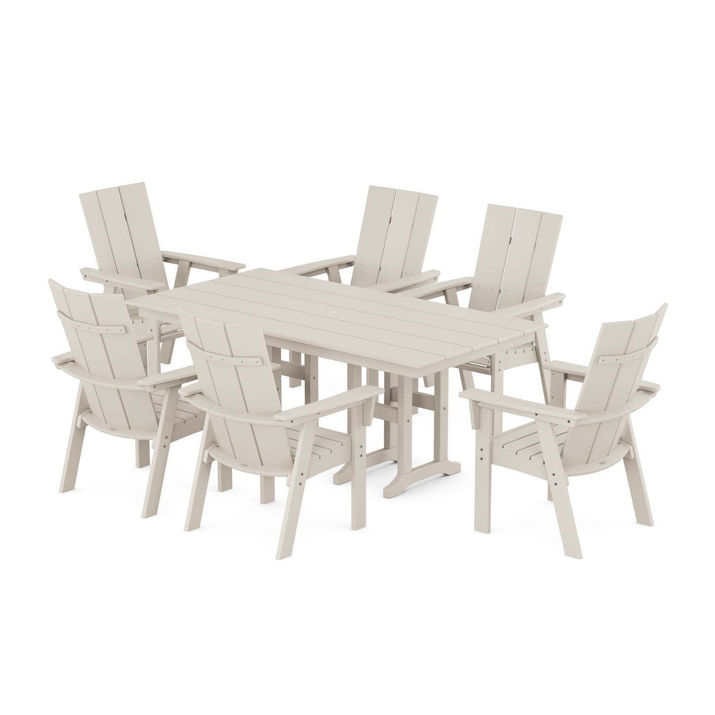 POLYWOOD Modern Curveback Adirondack 7-Piece Farmhouse Dining Set — Sand