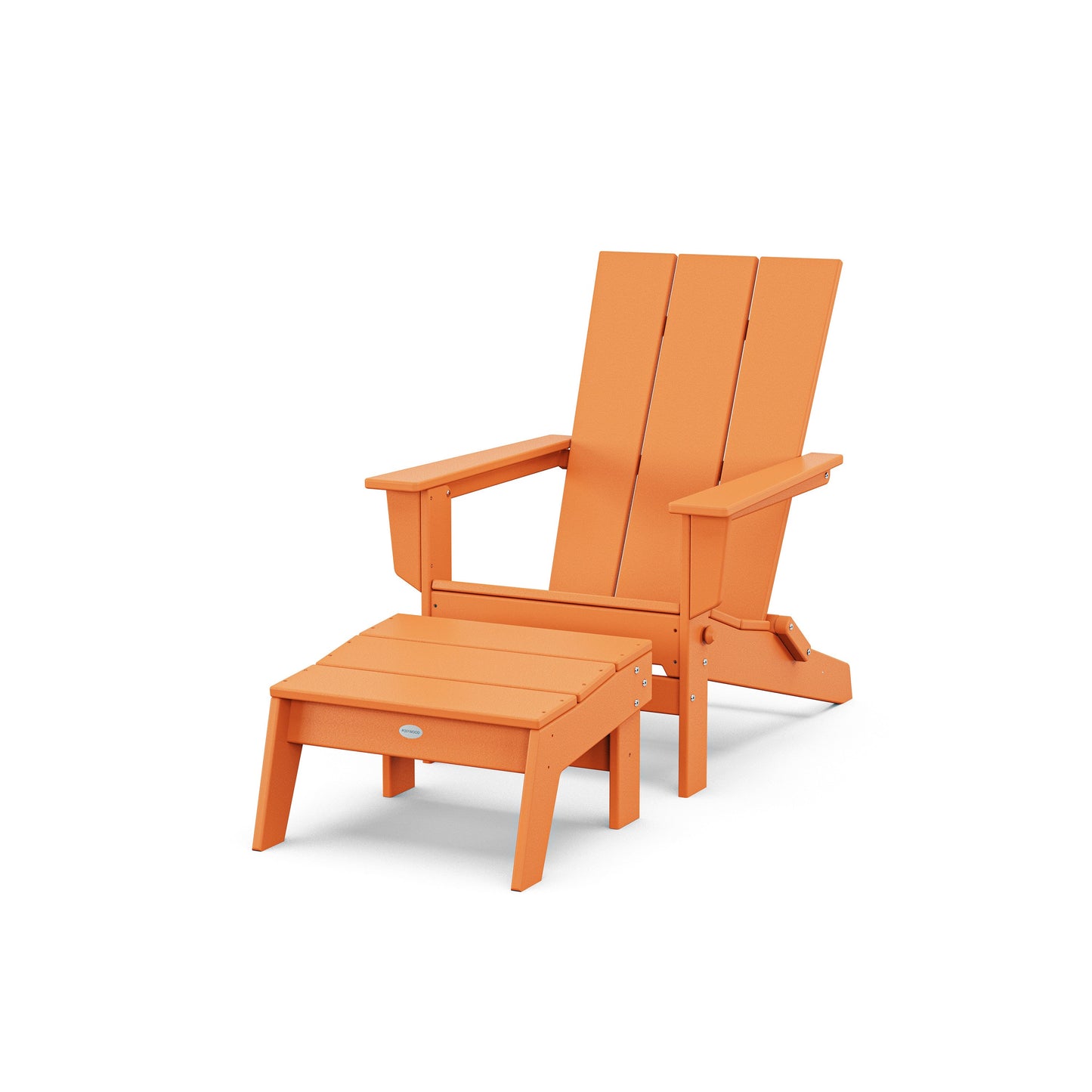 POLYWOOD Modern Studio Folding Adirondack Chair with Ottoman — Tangerine