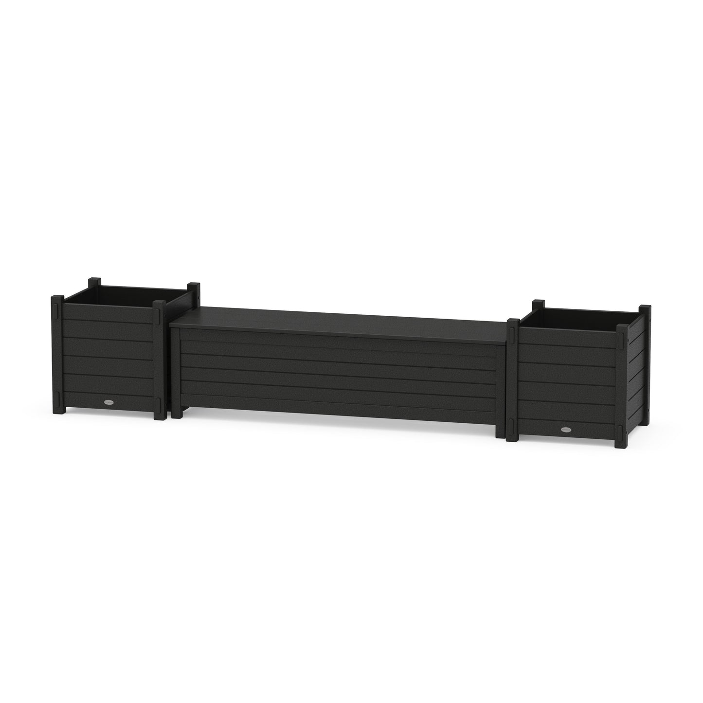 POLYWOOD 60" Nautical Straight Planter Storage Bench Set- Large — Black