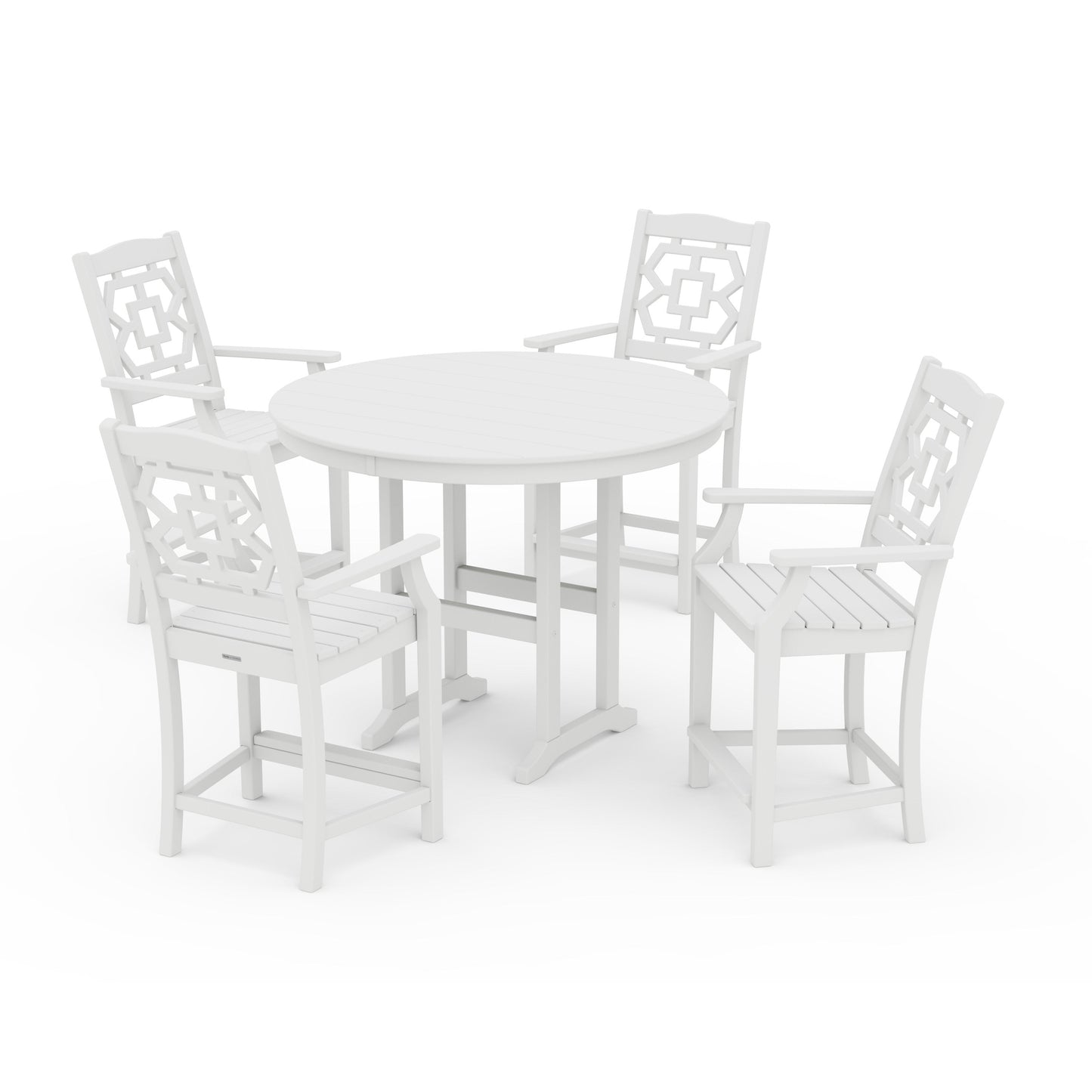 POLYWOOD Chinoiserie 5-Piece Round Farmhouse Counter Set — White