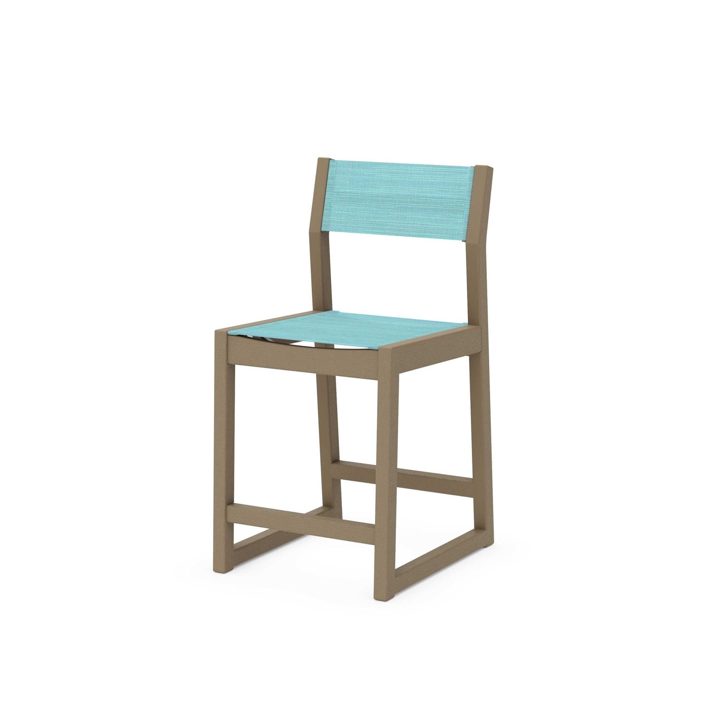 POLYWOOD EDGE Sling Counter Side Chair — Vintage Sahara / Dupioni Aquamarine Sling