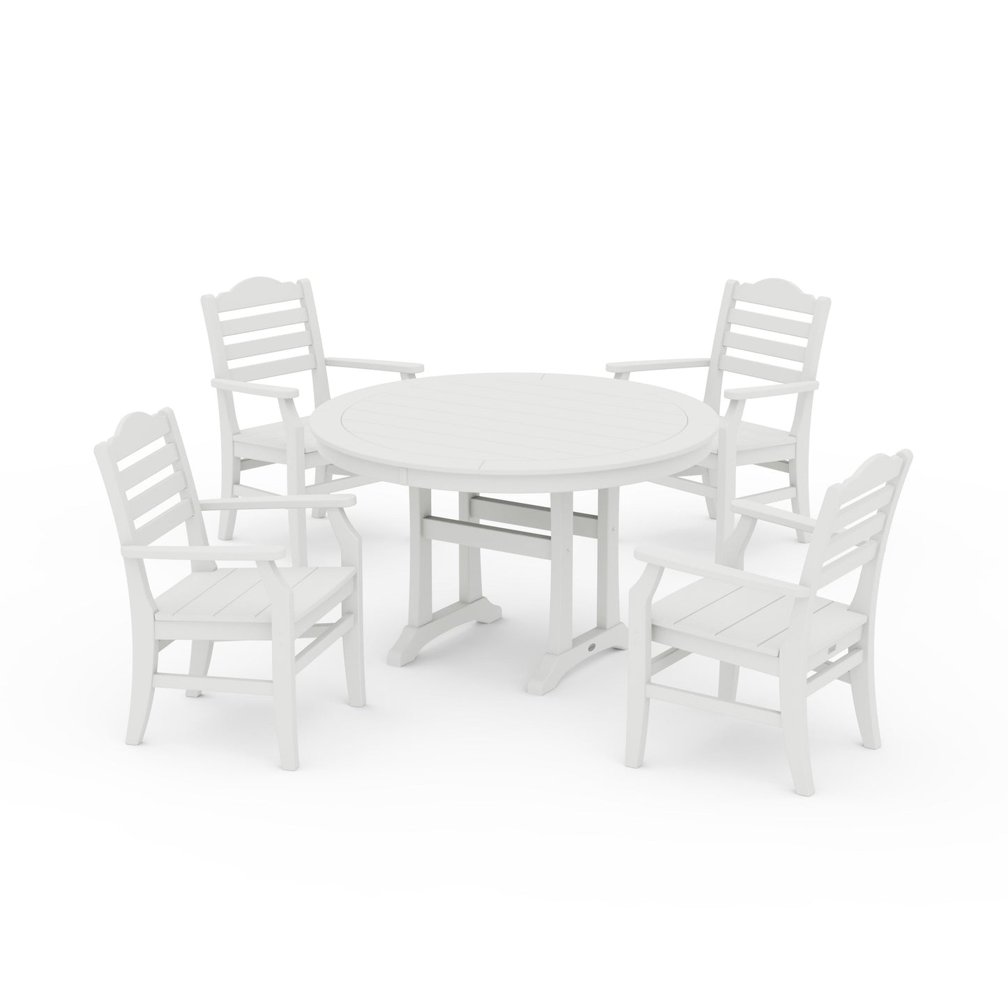 POLYWOOD Savannah 5-Piece Round Dining Set with Trestle Legs — Vintage White