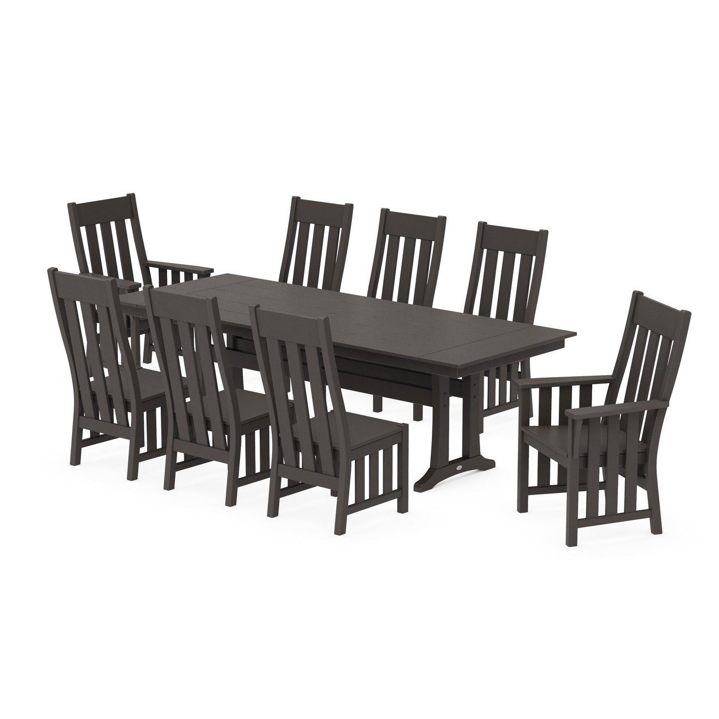 POLYWOOD Acadia 9-Piece Farmhouse Dining Set with Trestle Legs — Vintage Coffee