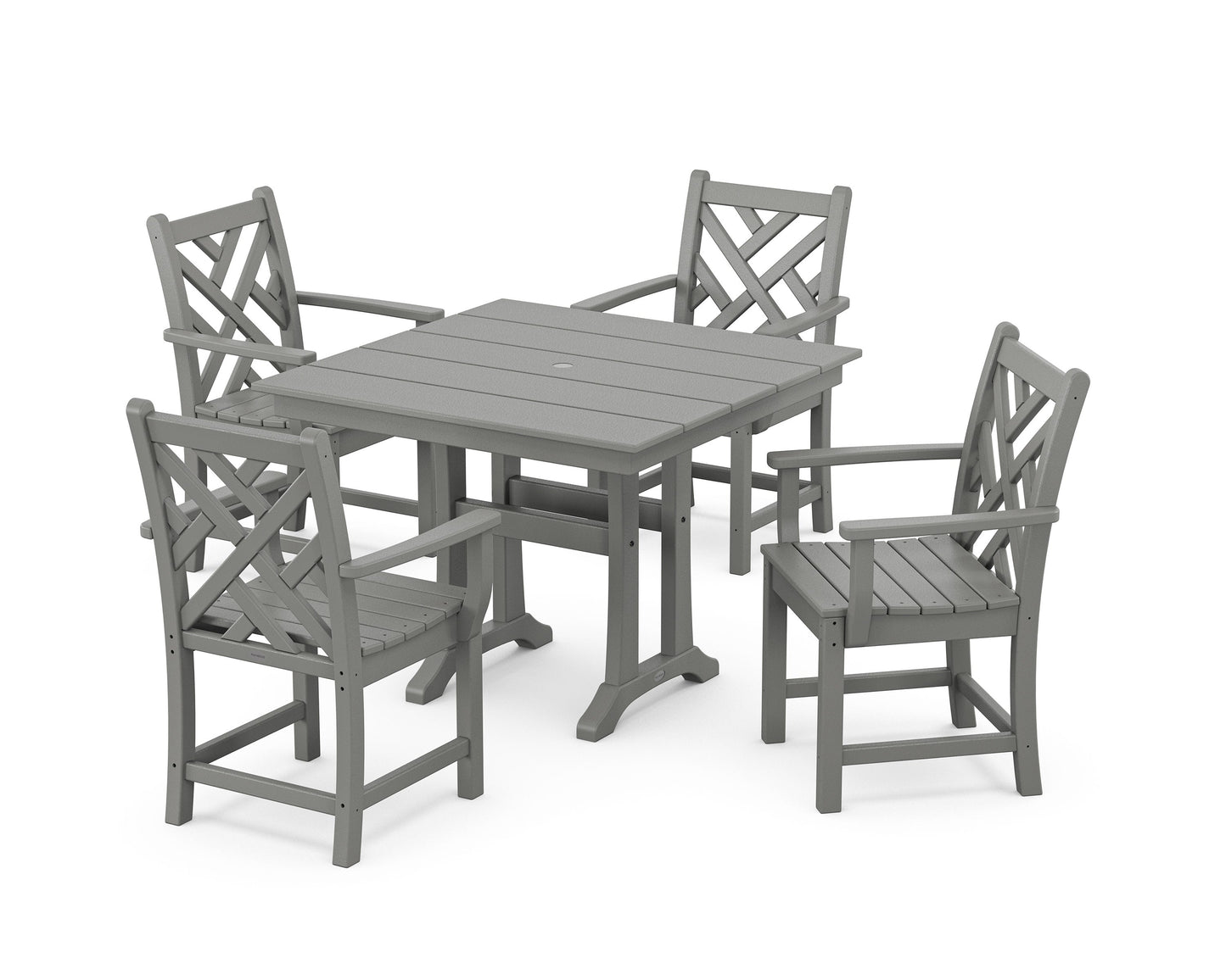 POLYWOOD Chippendale 5-Piece Farmhouse Trestle Arm Chair Dining Set — Slate Grey