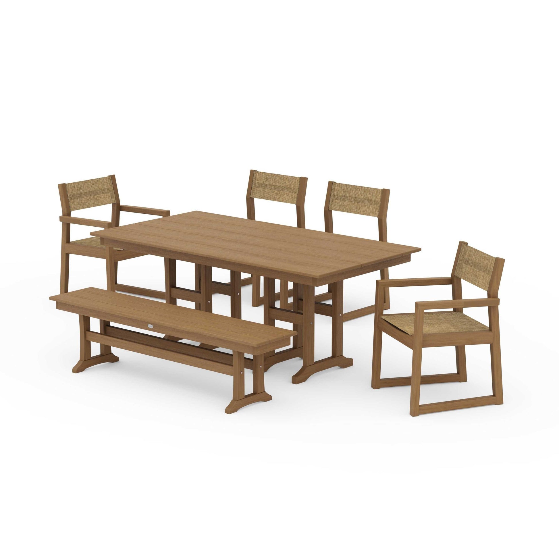 POLYWOOD EDGE Sling 6-Piece Farmhouse Dining Set — Natural / Burlap Sling