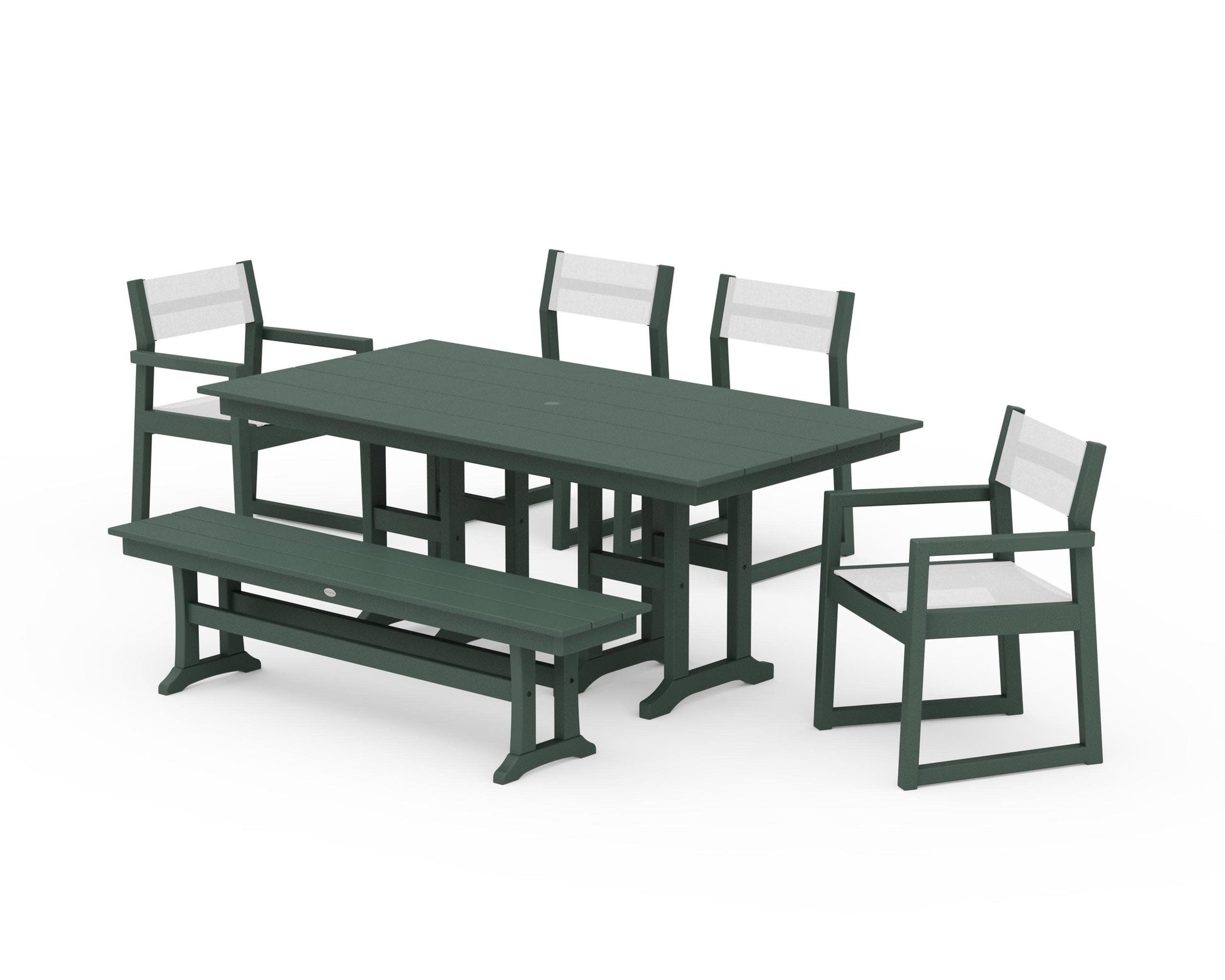 POLYWOOD EDGE Sling 6-Piece Farmhouse Dining Set — Green / White Sling