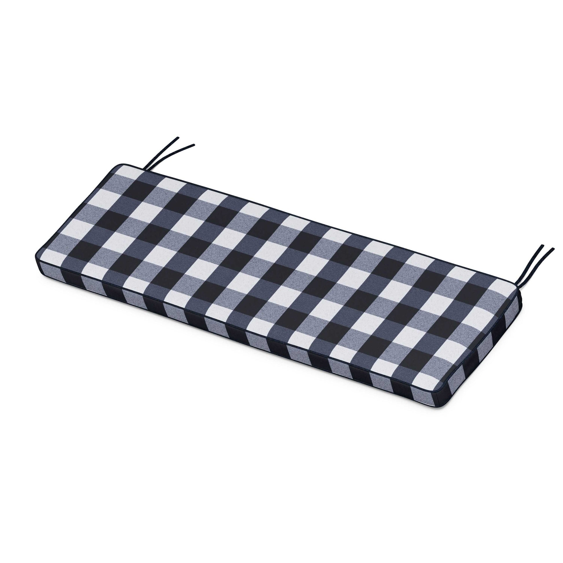POLYWOOD Chinoiserie Bench Seat Cushion — Buffalo Plaid Marine Indigo