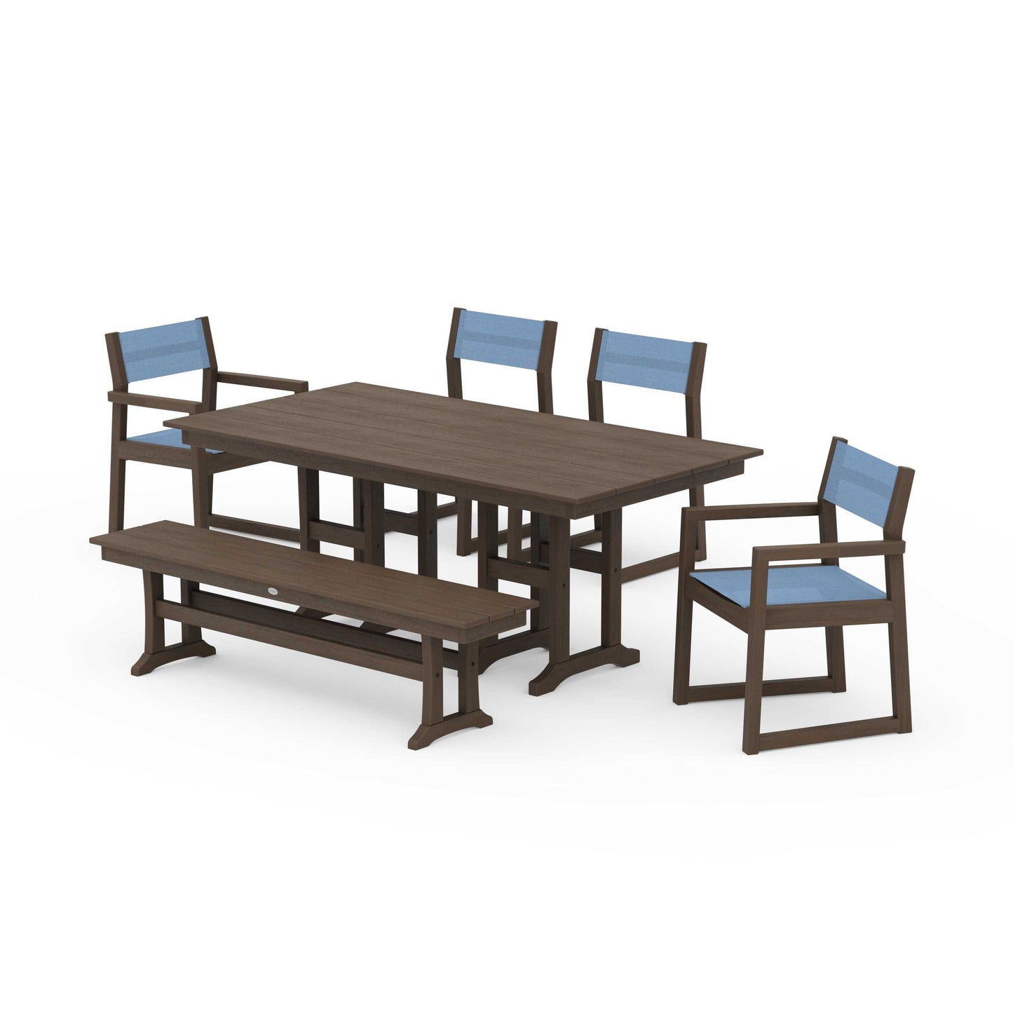 POLYWOOD EDGE Sling 6-Piece Farmhouse Dining Set — Kona / Poolside Sling