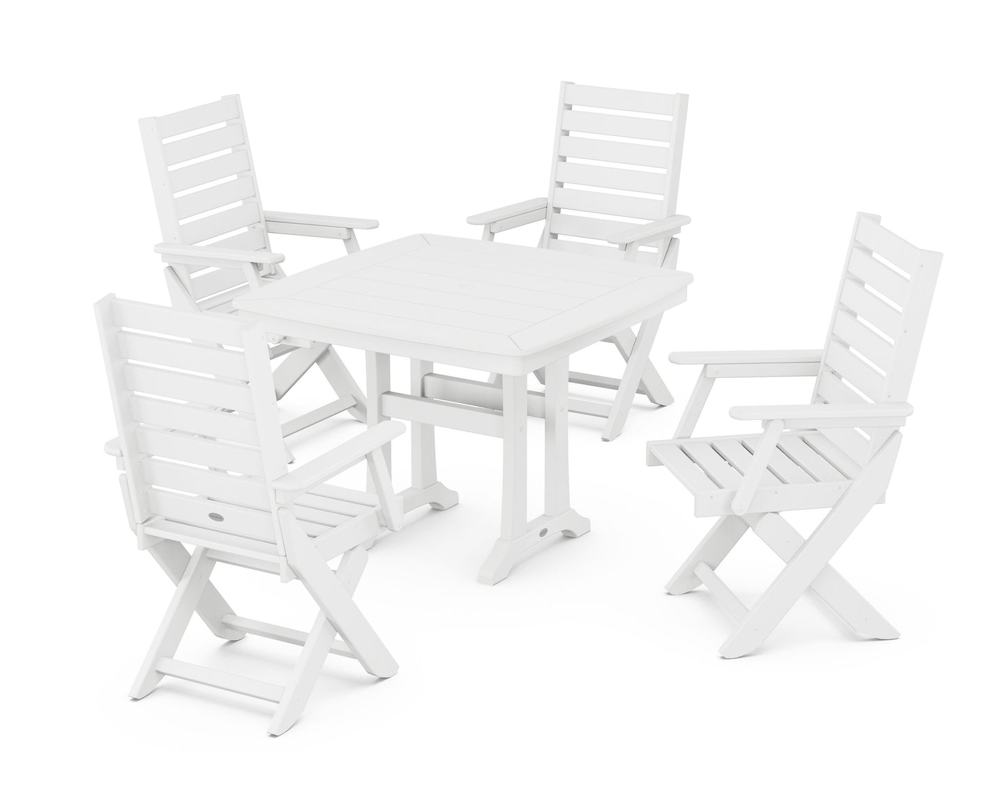 POLYWOOD Captain Folding Chair 5-Piece Dining Set with Trestle Legs — White