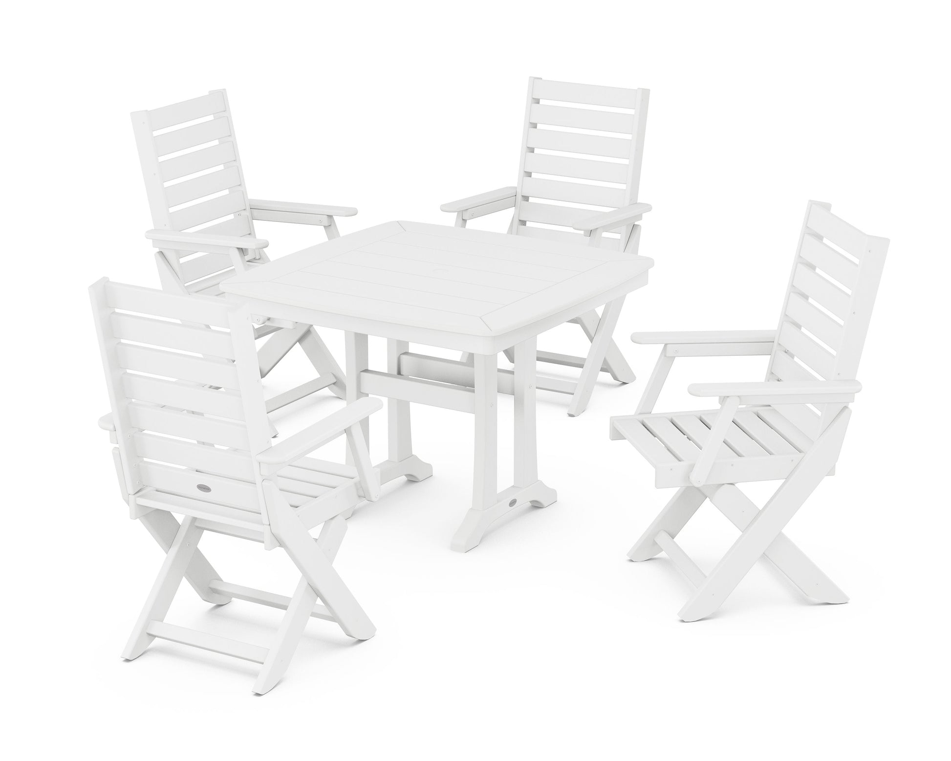 POLYWOOD Captain Folding Chair 5-Piece Dining Set with Trestle Legs — White