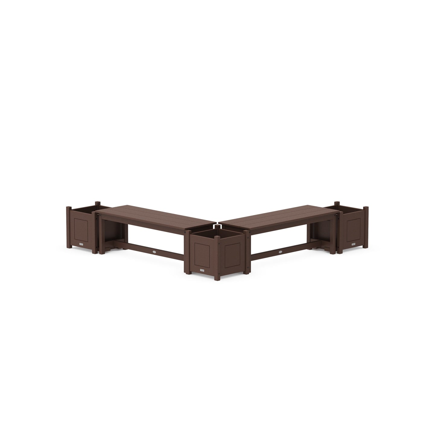 POLYWOOD 48" Country Living L- Shaped Planter Bench Corner Set — Mahogany