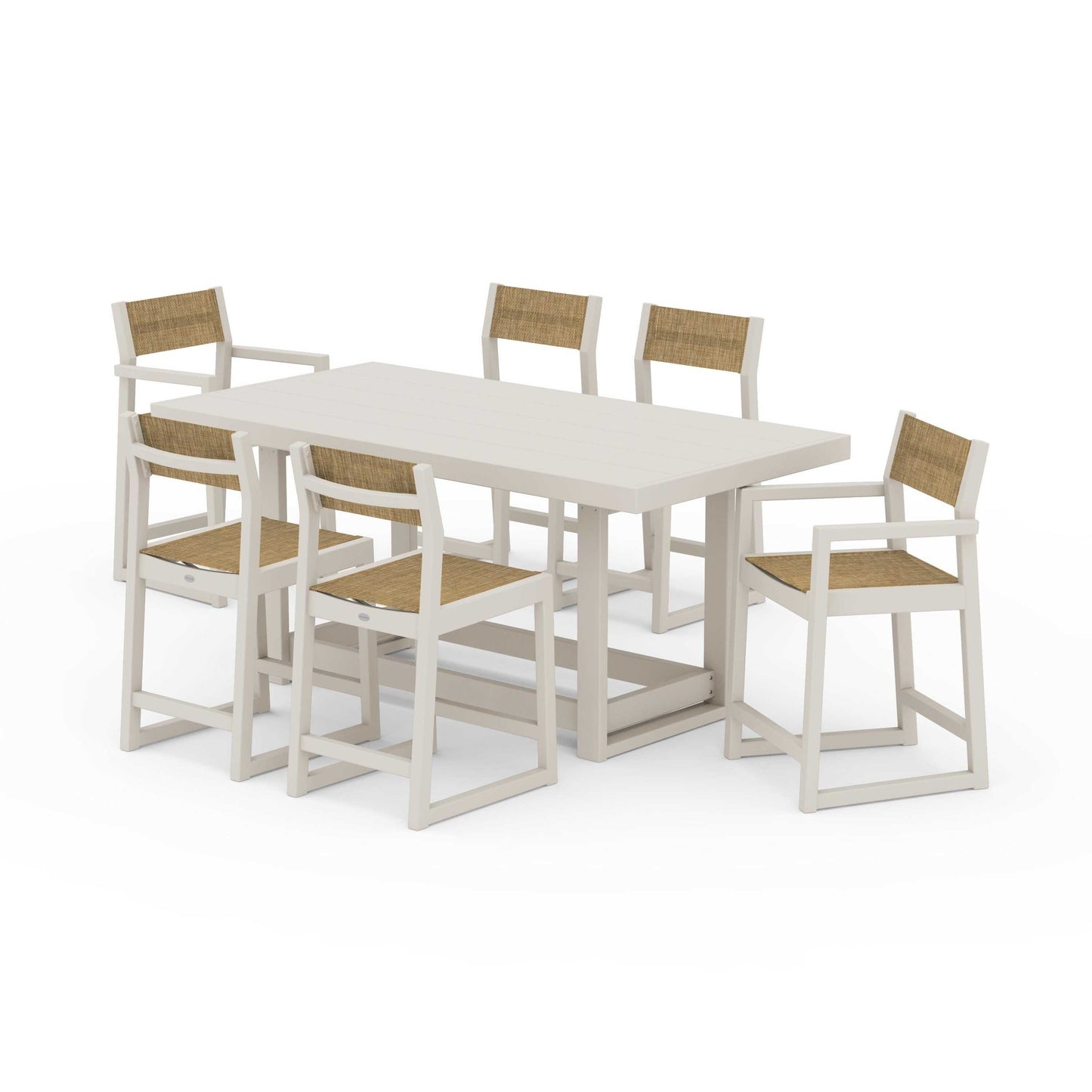 POLYWOOD EDGE Sling 7-Piece Counter Table Set — Sand / Burlap Sling