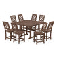 POLYWOOD Chinoiserie 9-Piece Square Side Chair Counter Set with Trestle Legs — Mahogany