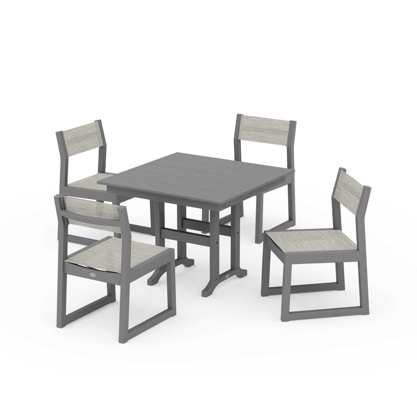 POLYWOOD EDGE Sling Side Chair 5-Piece Farmhouse Dining Set — Slate Grey / Birch Sling