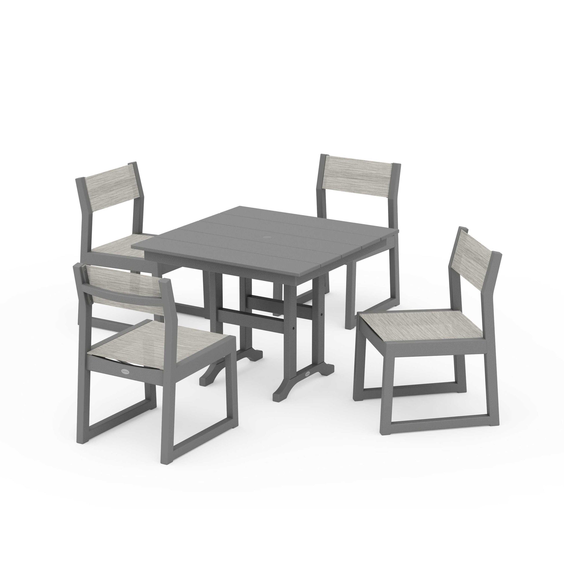 POLYWOOD EDGE Sling Side Chair 5-Piece Farmhouse Dining Set — Slate Grey / Birch Sling