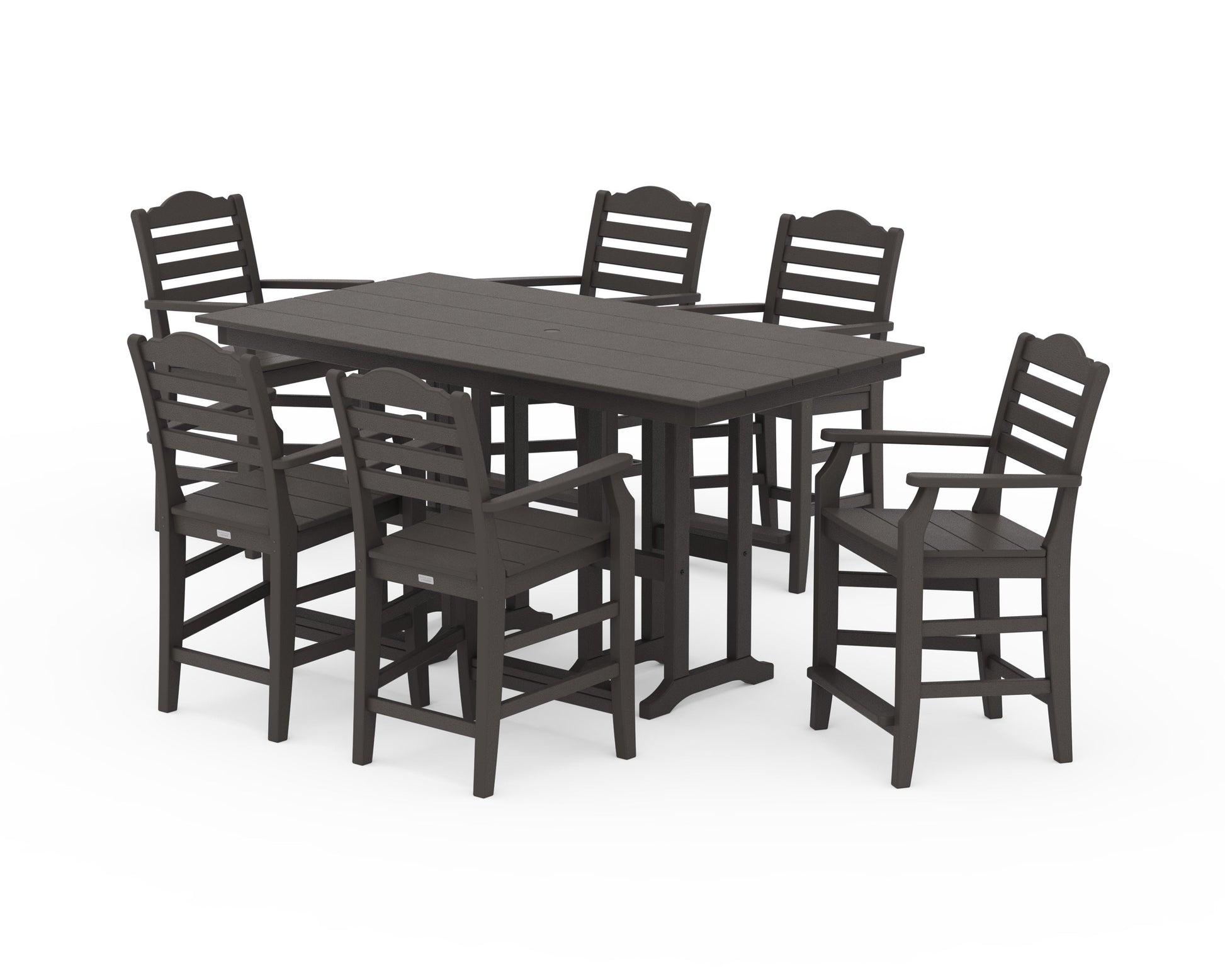 POLYWOOD Savannah Arm Chair 7-Piece Farmhouse Counter Set — Vintage Coffee
