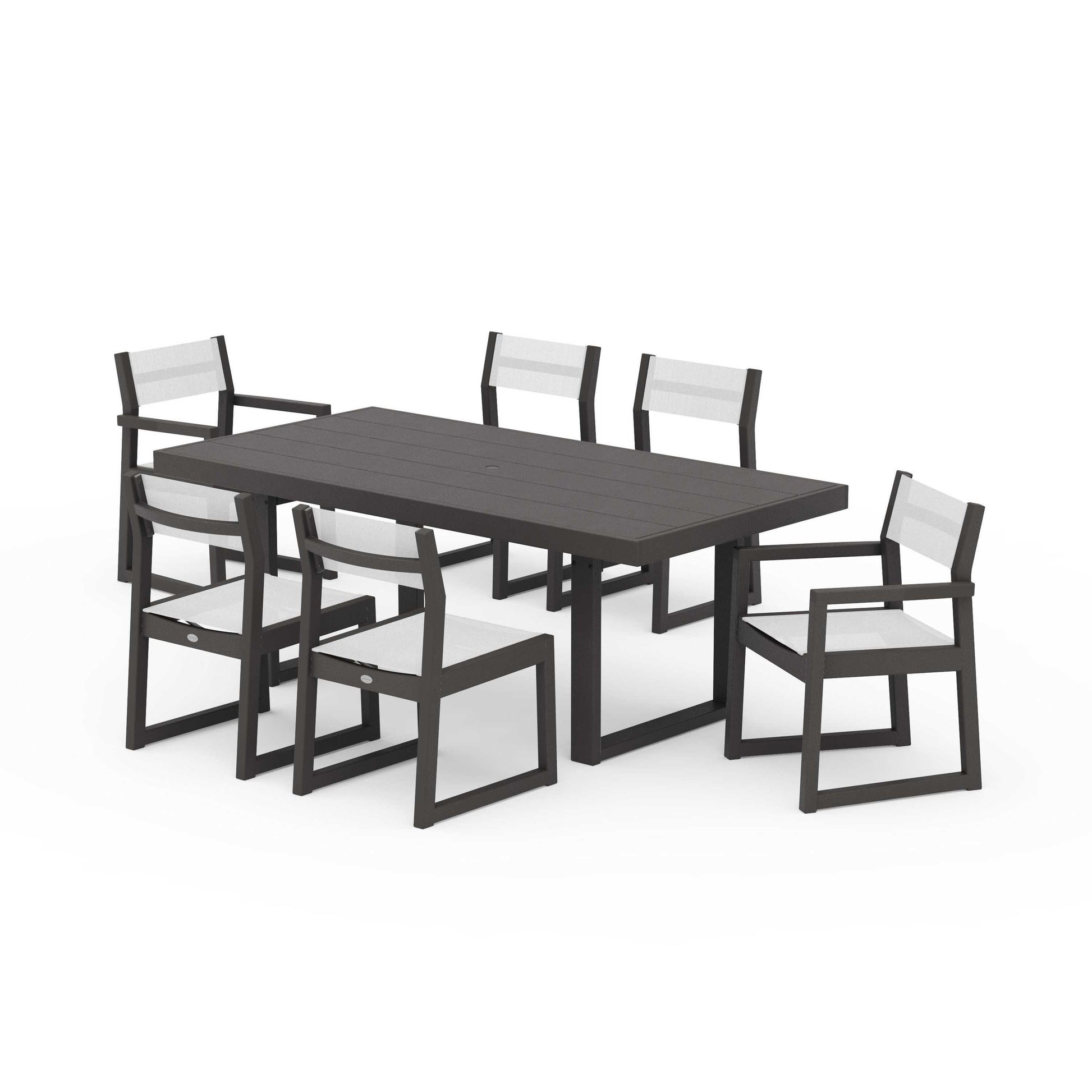 POLYWOOD EDGE Sling 7-Piece Dining Set — Vintage Coffee / White Sling