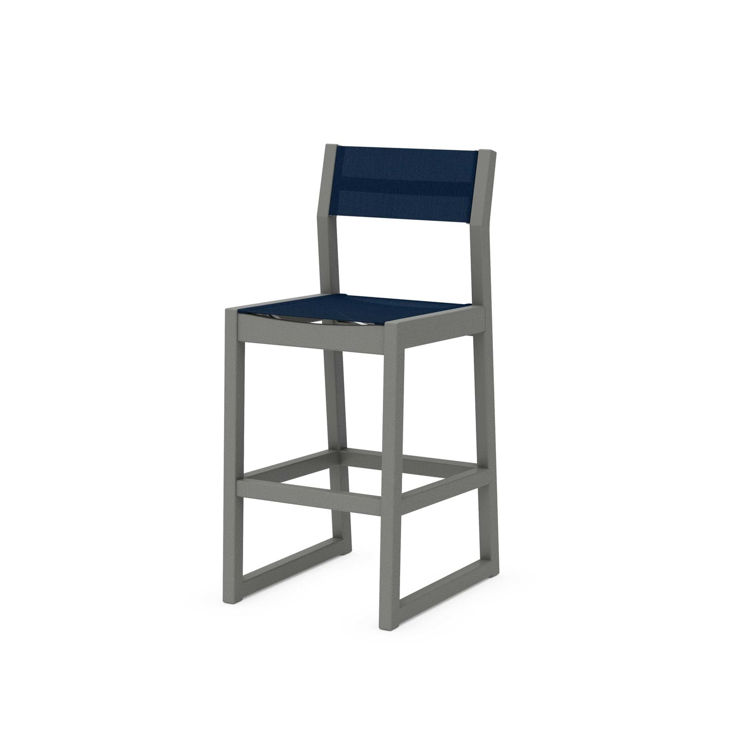POLYWOOD EDGE Sling Bar Side Chair — Slate Grey / Navy Blue Sling