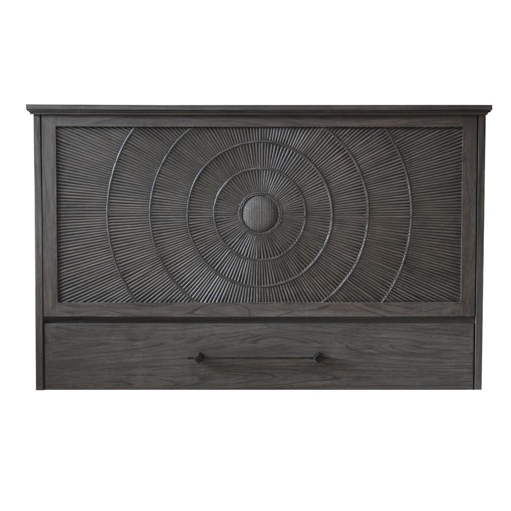 Aruba Queen Size Wooden Cabinet Bed in Coffee Finish with USB Port, Drawer, and 6-Inch Tri-Fold Memory Foam Mattress