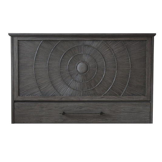 Aruba Queen Size Wooden Cabinet Bed in Coffee Finish with USB Port, Drawer, and 6-Inch Tri-Fold Memory Foam Mattress