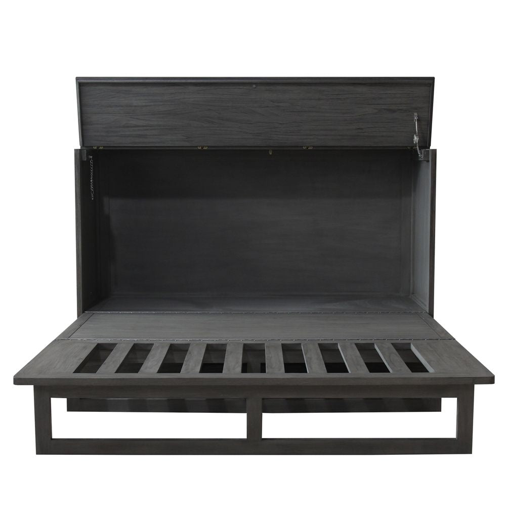 Aruba Queen Size Wooden Cabinet Bed in Coffee Finish with USB Port, Drawer, and 6-Inch Tri-Fold Memory Foam Mattress