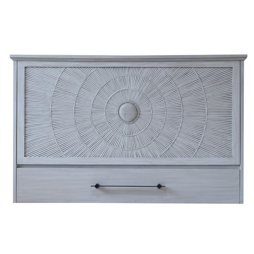 Aruba Queen Size Wooden Cabinet Bed in Monaco White Finish with USB Port, Drawer, and 6-Inch Tri-Fold Memory Foam Mattress