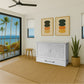 Aruba Queen Size Wooden Cabinet Bed in Monaco White Finish with USB Port, Drawer, and 6-Inch Tri-Fold Memory Foam Mattress