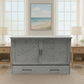 Belize Queen Size Wooden Cabinet Bed in Beach Sand Finish with USB Port, Drawer, and 6-Inch Tri-Fold Memory Foam Mattress