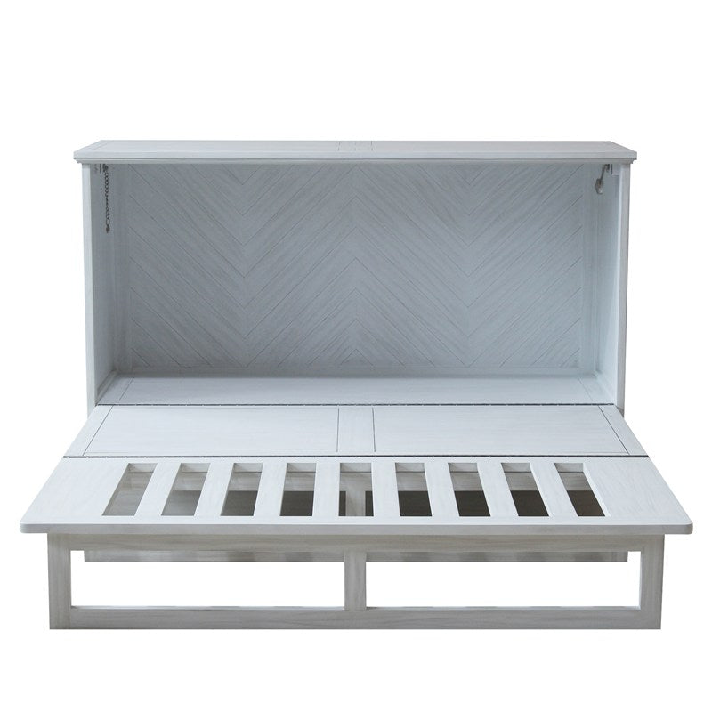 Belize Queen Size Wooden Cabinet Bed in Monaco White Finish with USB Port, Drawer, and 6-Inch Tri-Fold Memory Foam Mattress