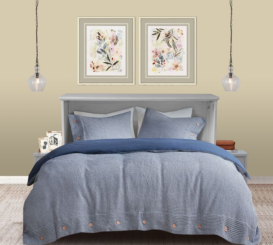 Fiji Queen Size Wooden Cabinet Bed in Monaco White Finish with USB Port, Drawer, and 6-Inch Tri-Fold Memory Foam Mattress