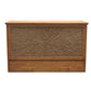 Key Largo Queen Size Wooden Cabinet Bed in Antique Honey Finish with Abaca Decor, USB Port, Drawer, and 6-Inch Tri-fold Memory Foam Mattress