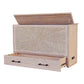 Key Largo Queen Size Wooden Cabinet Bed in French White Finish with Abaca Decor, USB Port, Drawer, and 6-Inch Tri-fold Memory Foam Mattress