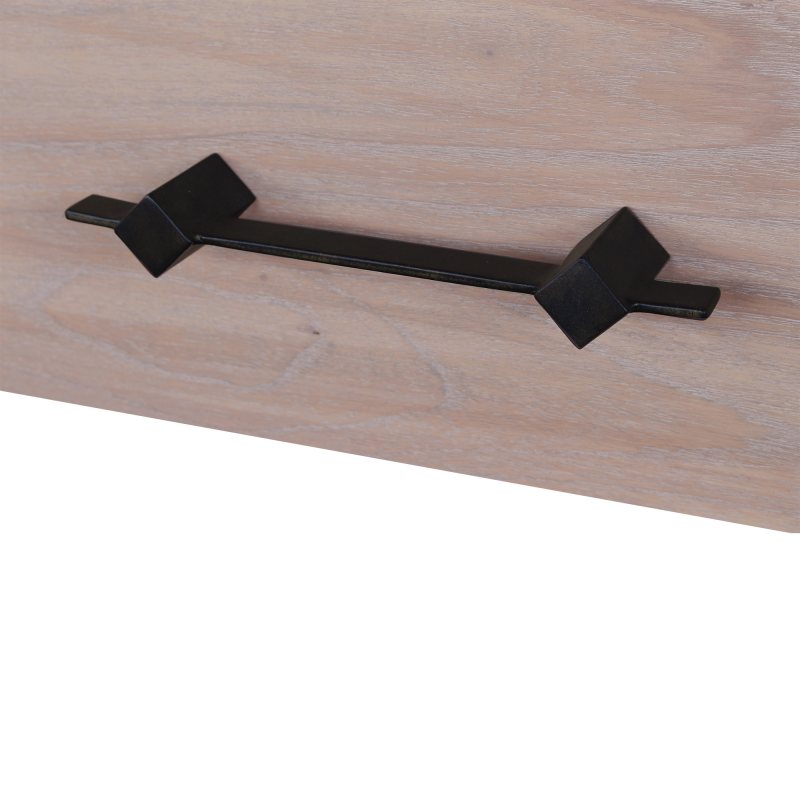 Key Largo Queen Size Wooden Cabinet Bed in French White Finish with Abaca Decor, USB Port, Drawer, and 6-Inch Tri-fold Memory Foam Mattress