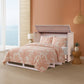 Key Largo Queen Size Wooden Cabinet Bed in French White Finish with Abaca Decor, USB Port, Drawer, and 6-Inch Tri-fold Memory Foam Mattress