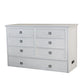 Kona Queen Size Wooden Cabinet Bed in Monaco White Finish with Rattan Decor, USB Port, Drawer, and 6-Inch Tri-fold Memory Foam Mattress