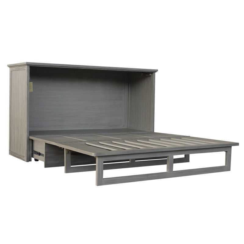 Paloma Queen Size Wooden Cabinet Bed in Beach Sand Finish with USB Port, Drawer, and 6-Inch Tri-Fold Memory Foam Mattress
