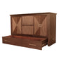 Universal Queen Size Wooden Cabinet Bed in Sienna Finish with Rattan Decor, USB Port, Drawer, and 6-Inch Tri-fold Memory Foam Mattress