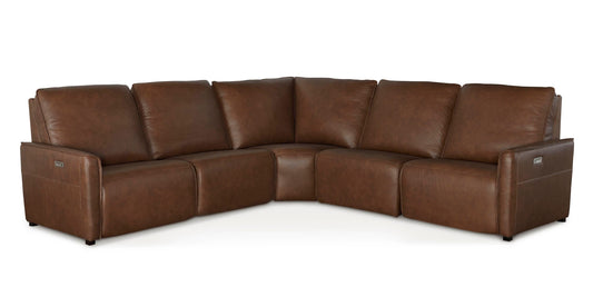 Bassett Club Level Everett Leather Modular Reclining Sectional — Everett Cork
