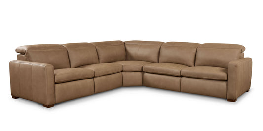 Bassett Club Level Caswell Leather Power Reclining L-Shaped Sectional — Caswell Goodland Brown