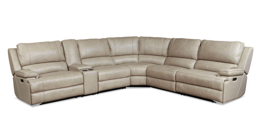 Bassett Club Level Parsons Leather Power Reclining Sectional — Parsons Flax