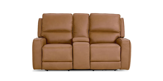 Bassett Club Level Raymond Leather Power Reclining Loveseat with Center Console — Raymond Antelope