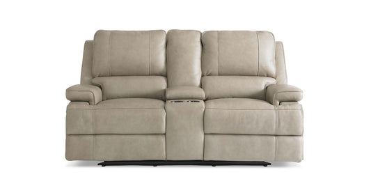 Bassett Club Level Parsons Leather Power Reclining Loveseat with Center Console — Parsons Flax