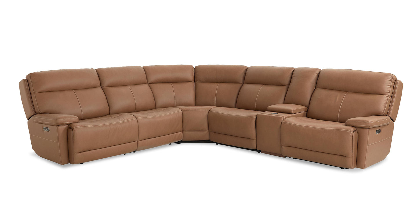 Bassett Club Level Fletcher Leather Power Reclining Sectional — Fletcher Antelope