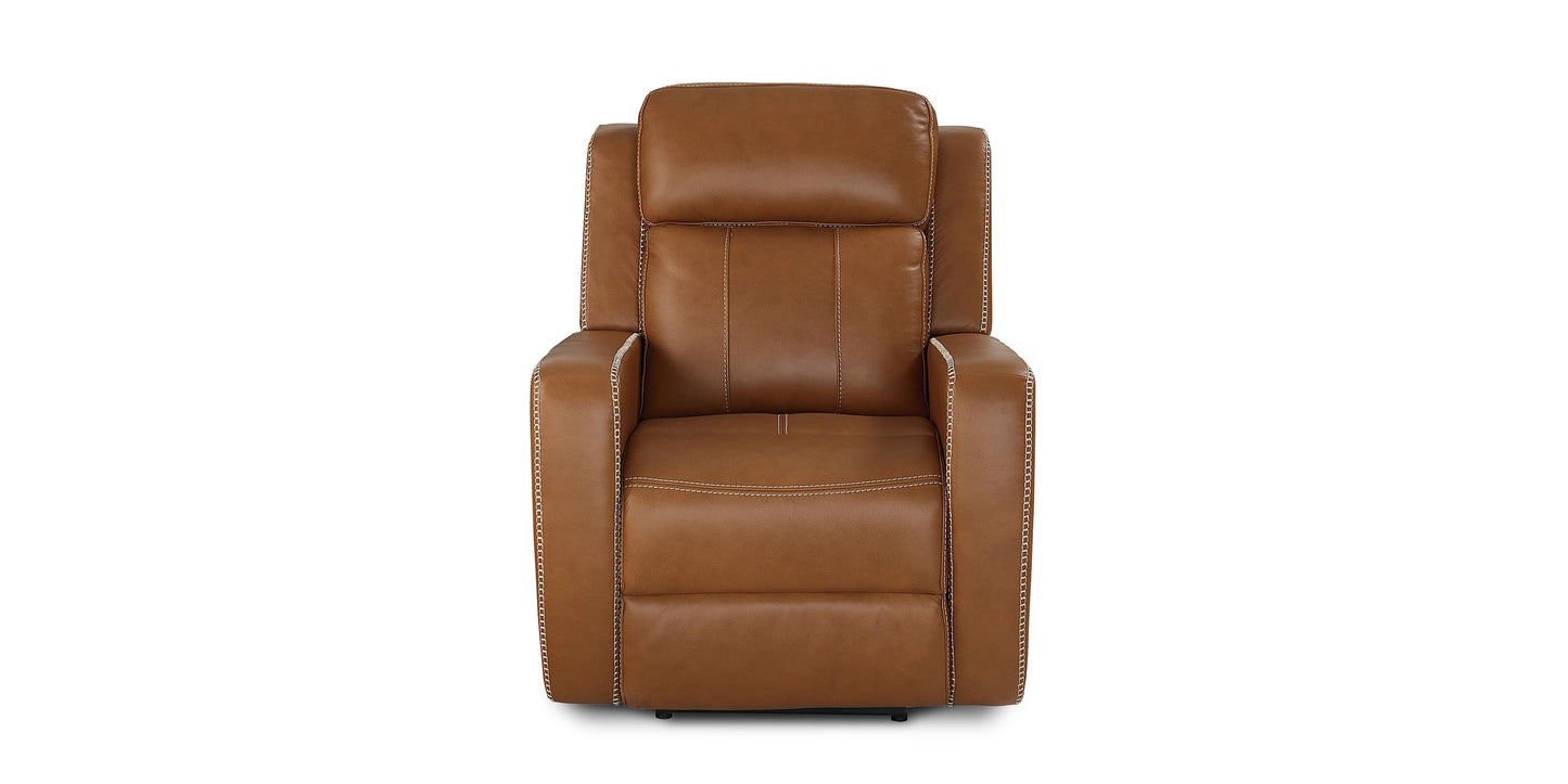Bassett Club Level Norwood Leather Zero Gravity Power Glider Recliner — Norwood Tan