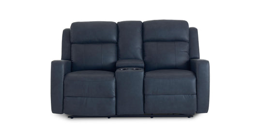 Bassett Club Level Norwood Leather Power Reclining Loveseat with Center Console — Norwood Slate